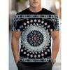 Men's colorful ethnic printed T-shirt, retro elephant 3D printed T-shirt, summer street round neck loose short sleeved T-shirt