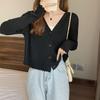 Womens V-Neck Ribbed Knit Cardigan Long Sleeve Slim Fit Outerwear Top Casual Korean Style