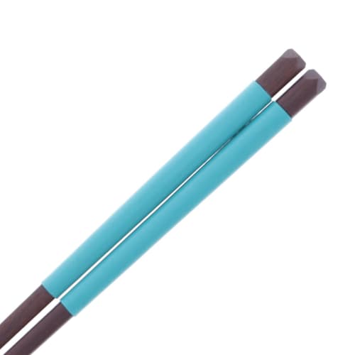 Silicone lacquered wooden chopsticks (natural wood), blue, 21cm