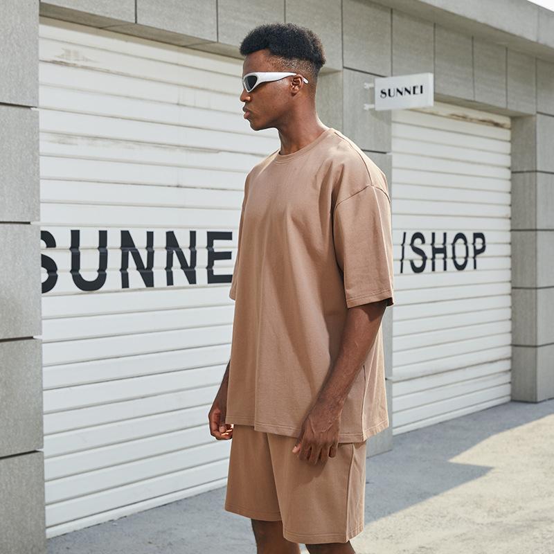 Casual Suit Men's Summer Cotton Solid Color Short-sleeved T-shirt Shorts 2-piece Suit