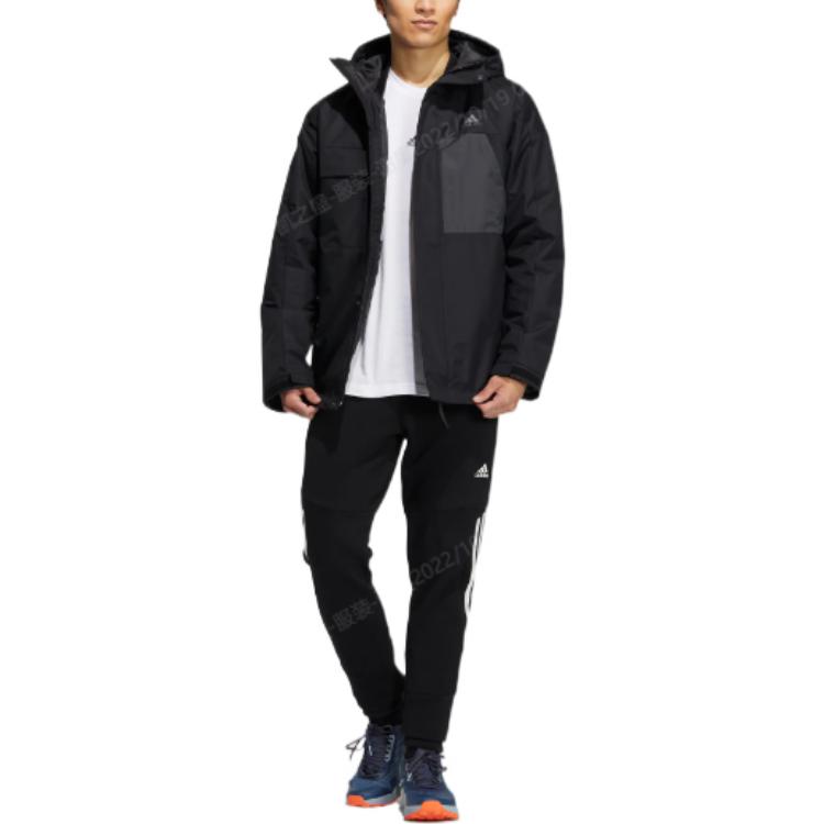 Adidas Down Jackets Men's Black Hooded Moderate Parka Down Jacket HN2135