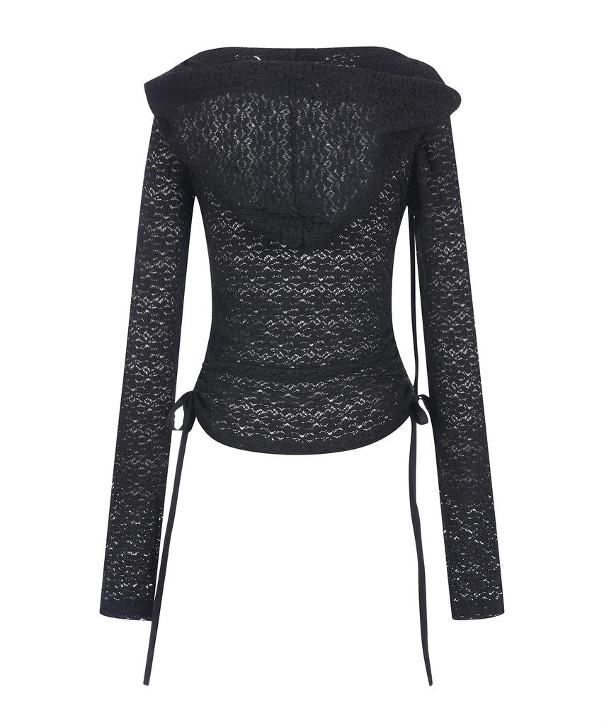 Lace Boat Neck Hoodie Black Br2Cl006