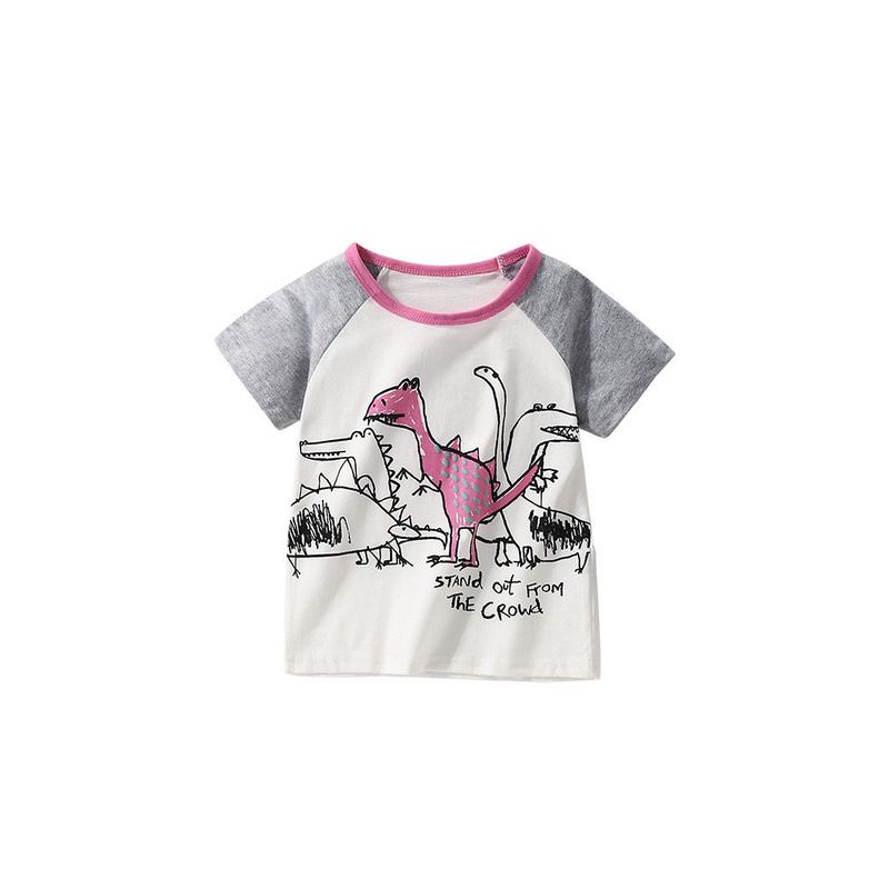 Boys' Dinosaur Pure Cotton Short-Sleeve T-Shirt, Summer Children's Top, Small and Medium-Sized Children's Half-Sleeve Base Shirt, Thin T-Shirt Size 8