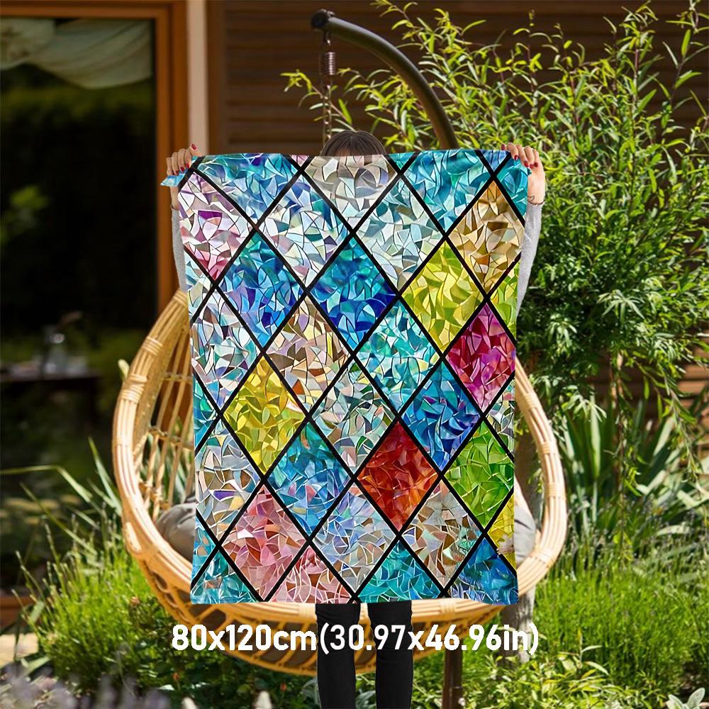 

1PC stained glass mosaicOutdoor Flannel Blanket - Soft Plush Decor for Picnics, camping, Bedroom, Playroom, Office, or Lunch Break 1336A 80x120cm(31x47inch)