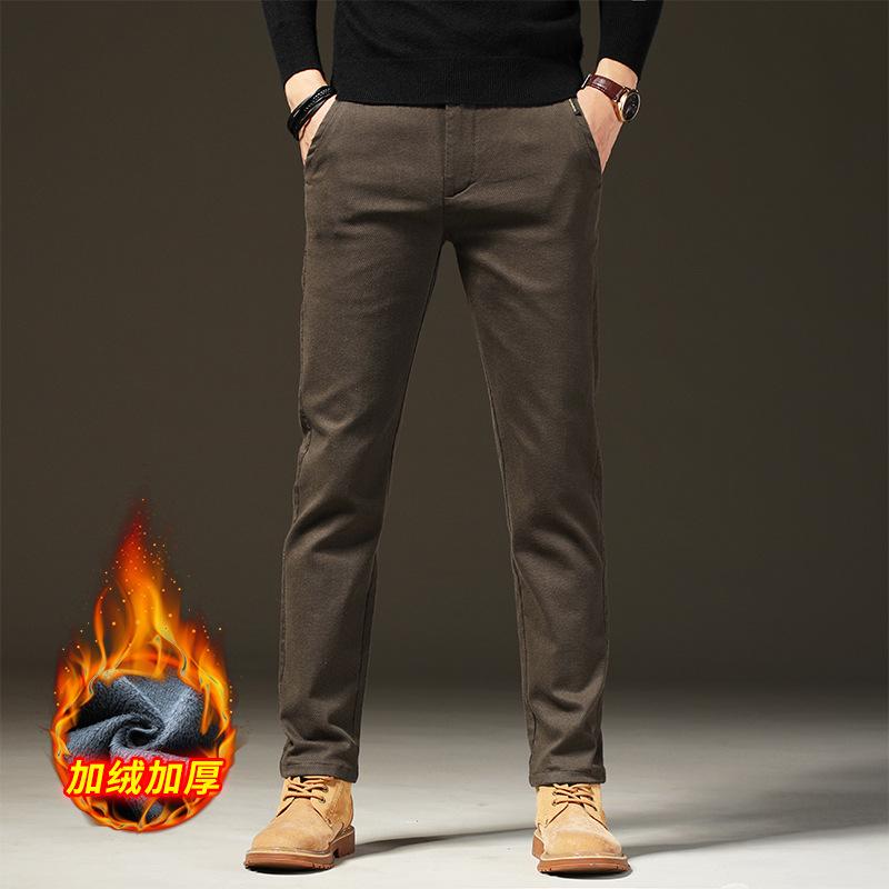 

2024 Осень/Зима Новые Утолщенные Бархатные Теплые Мужские Деловые Утягивающие Прямые Трубчатые Свободные Спортивные И Отдыха Брюки 33 кофейный