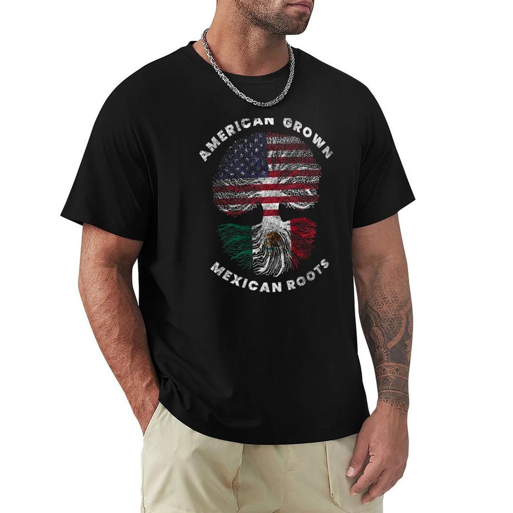 American Grown Mexican Roots Design TShirt Large Size Breathable Tee