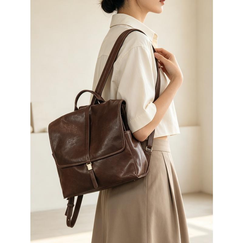 Dual-shoulder Bag, Large Capacity, Lightweight, Commuter Backpack, Retro Bag