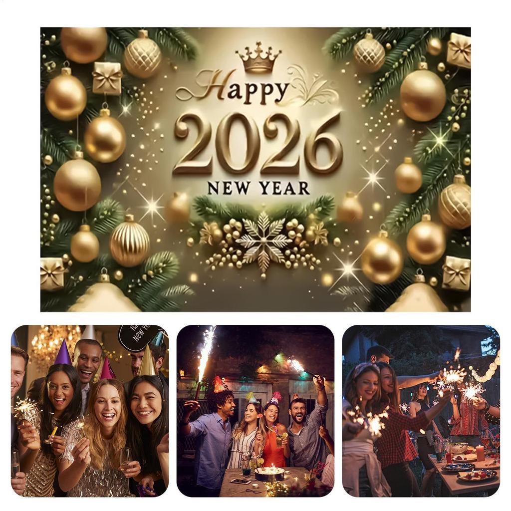 Happy New Year Banner 7x5 Ft 2026 Holiday Wall Sign New Years Decorations For Indoor Outdoor Party Christmas Home Office School