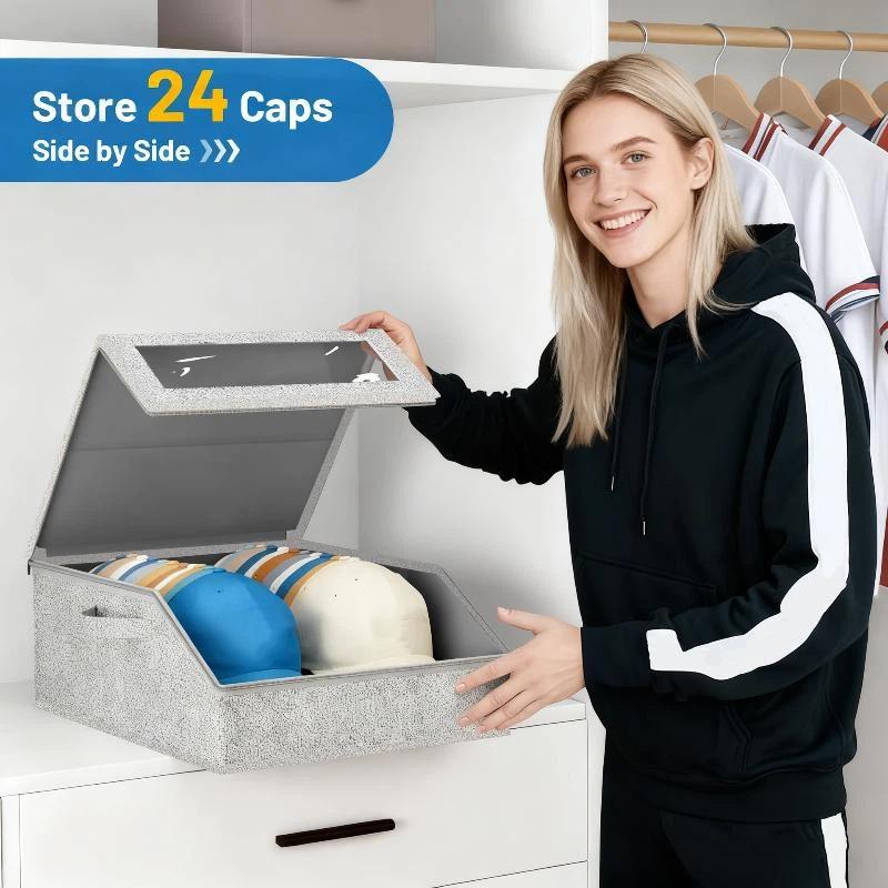 1Pc Foldable Zipper Baseball Cap Storage Box Non-Woven Dustproof Storage Box Hat Storage Box Wardrobe Storage Boxes Storage