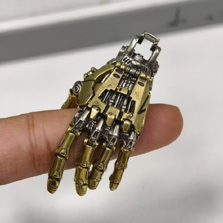 Futuristic Bionic Arm Copper Necklace Movable Finger Joints Robot Hand Charm Handcrafted Jewelry Gift for Men Women