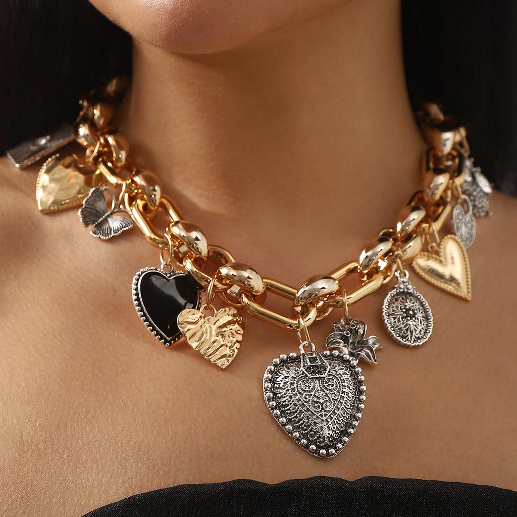 Collier d'amour vintage géométrique en alliage à franges ZA punk exagéré multi-éléments pendentif chaîne clavicule