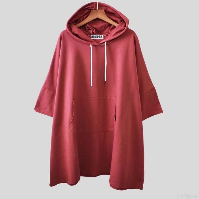 T-shirt da donna a maniche medie con cappuccio Baduamine - Tinta unita, Coprifianchi, Vestibilità ampia