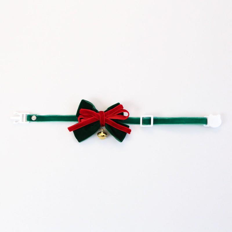 Adjustable Velvet Christmas Collar With Bow Bell Cats Dogs Holiday Pet Necklace