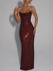 European American Women's Socialite Style Slim Fit Sleeveless Sequin Evening Gown Dress 8226