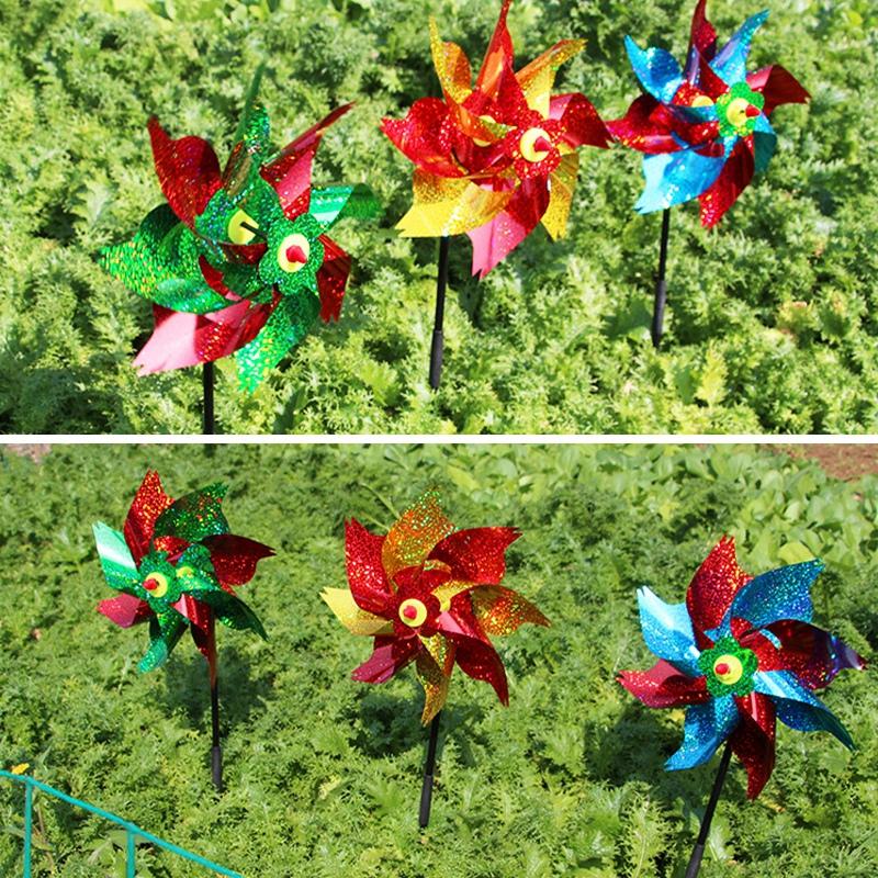Bird Repeller Pinwheels with Stakes Reflective Sparkly Windmill Spinner Bird Repellent Deterrent Devices for Outdoor Patio Lawn