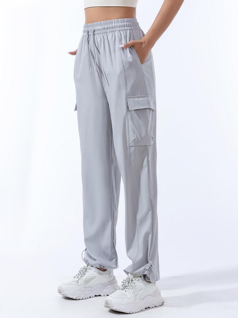 Women's Quick-Dry Summer Cargo Pants - Tapered, Breathable, Loose, Cuffed, Wide-Leg, Elastic, Thin Style for Running and Sport Activities.