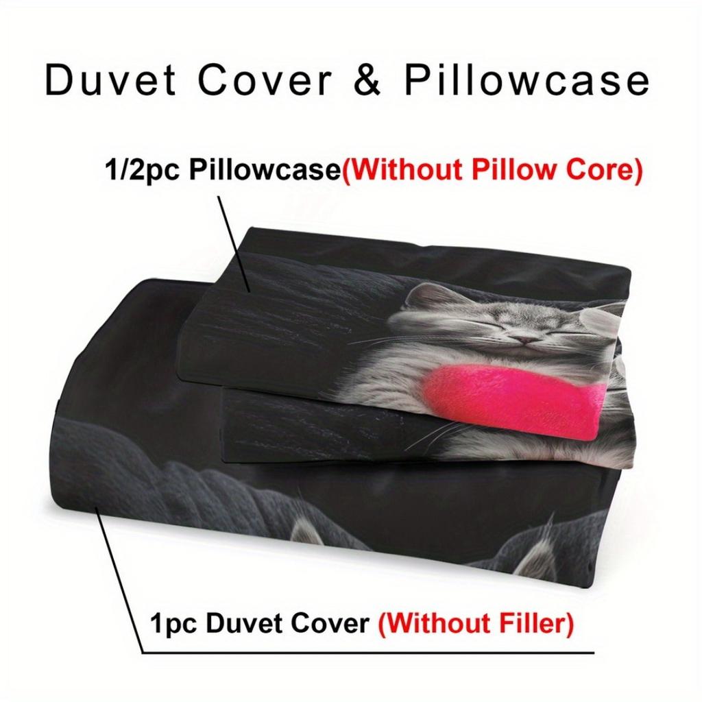 Romantic and Loving Cat 3D Print Bedding Set Breathable Duvet Set Cover King Queen Twin Single Size for Bithday Gift Room Decor