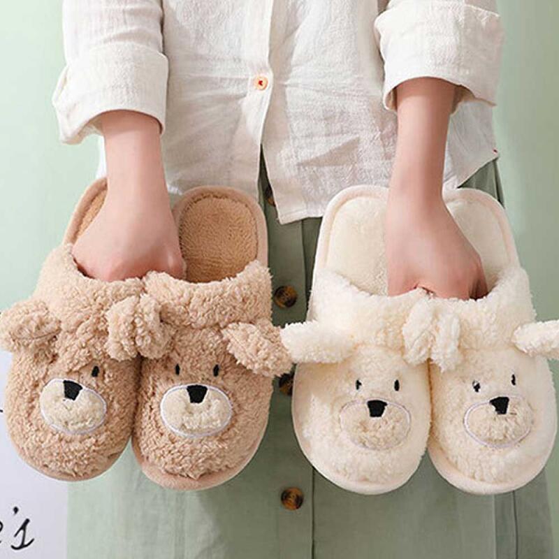 

Winter warm and cozy men s and women s fur slippers, 2cm heel, 2 colors Brown 36-37