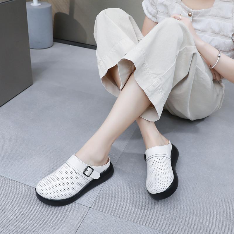Fashion GKTINOO 2025 Summer New Genuine Leather Soft Sole Platform Slippers Handmade Hollow Sandals Women's Shoes Outside Slides