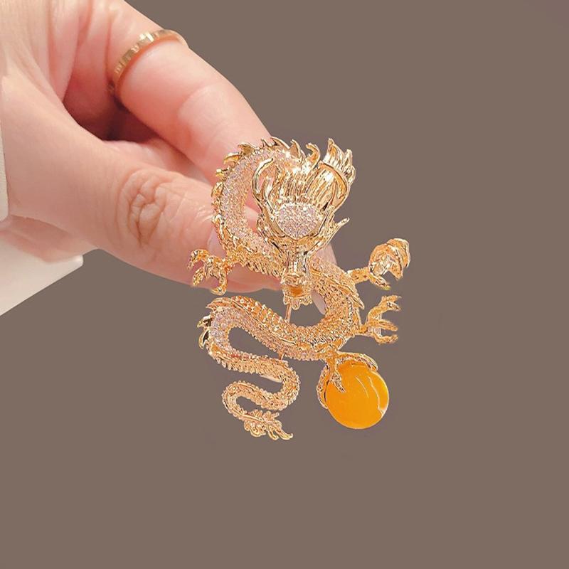 Fashion Diamond Chinese Dragon Brooches Pin For Women Men Clothing Coat Jewelry Party Accessories Zodiac Flying Dragon Jewelry