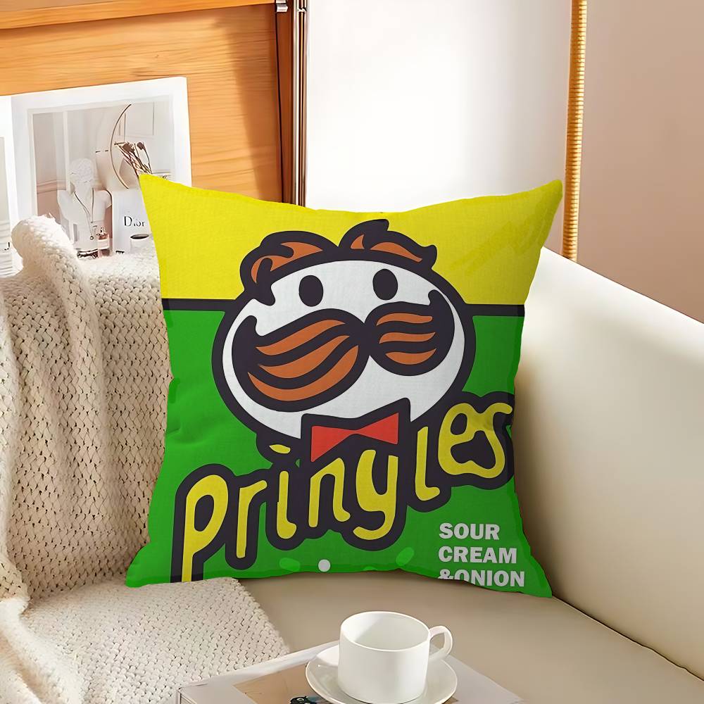 Classic Snack LOGO P-Pringles Pillow Covers Cartoon Sofa Decorative Home Double-sided Printing Short Plush Cute Cushion Cover