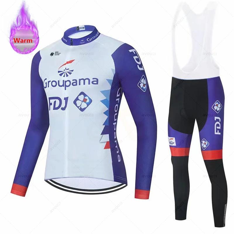 Fdj Team 2026 Winter Cycling Clothing Men's Thermal Fleece Bicycle Clothing Set Outdoor MTB Bike Bib Pants Ropa Maillot Ciclismo
