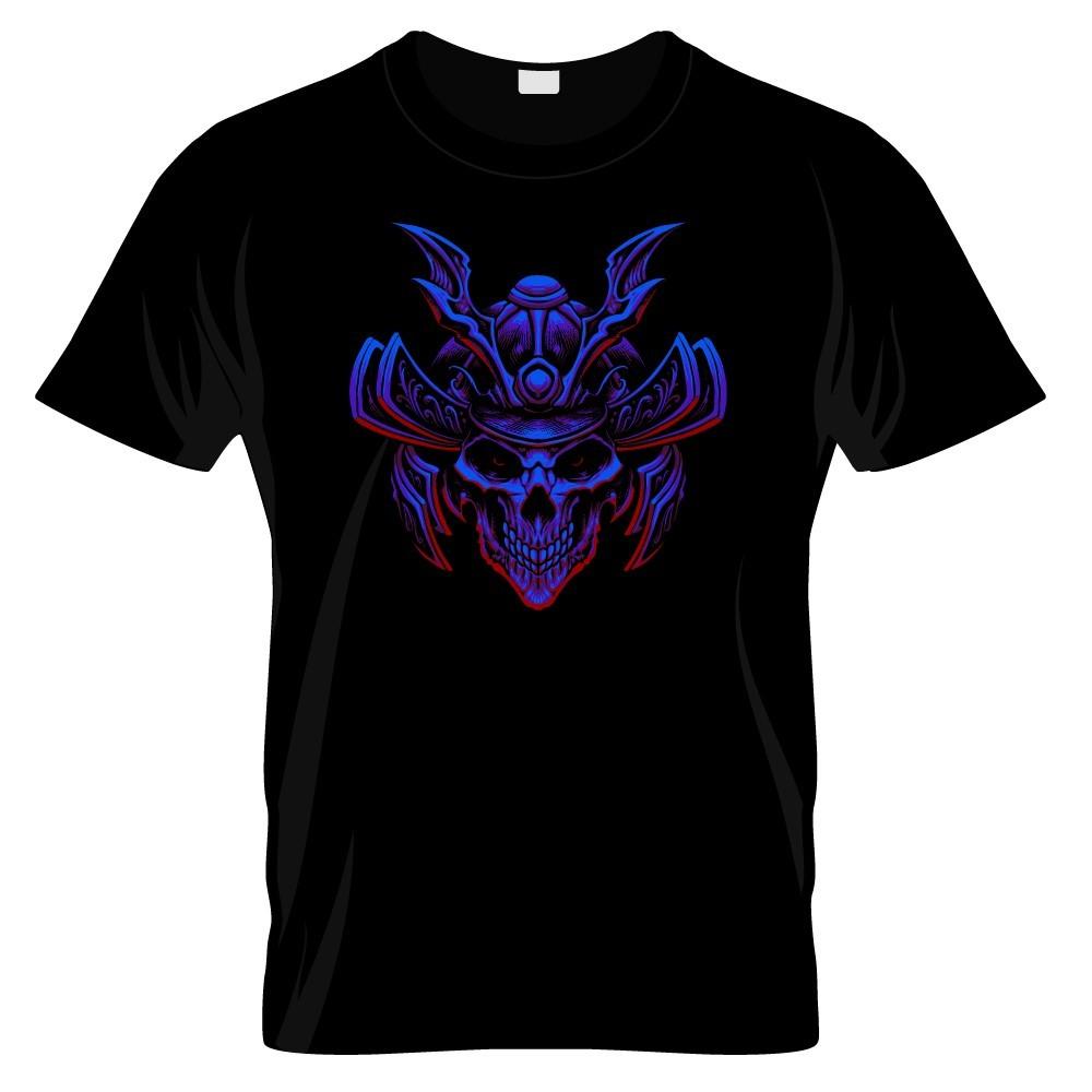 Japanese Samurai Skull Art Graphic T Shirt Black 100% Cotton S