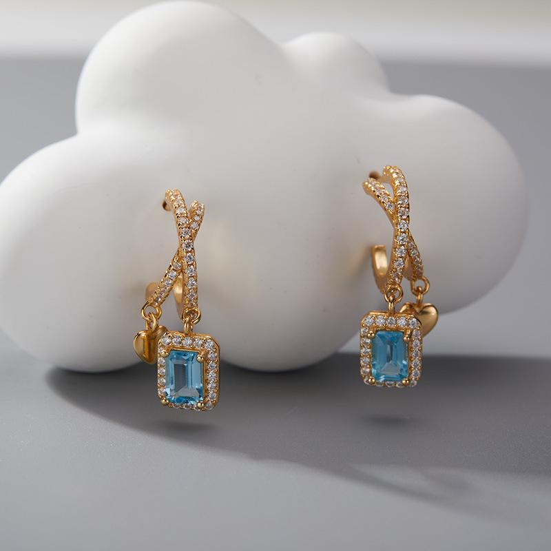 S925 Sterling Silver Natural Colored Treasure, Sugar Cube Stud Earrings, Ear Jewelry Gifts, Light Luxury, Elegant Niche Temperament, High-End Earrings