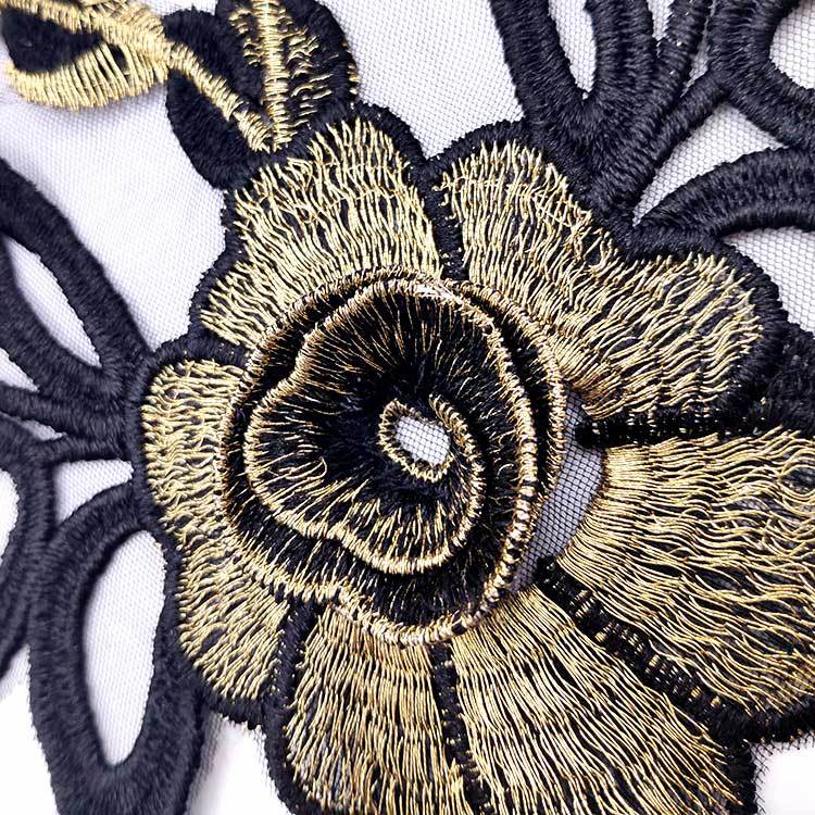 Wateroplosbare kanten kraag, goudkleurige draadkraag, netbodem borduur corsage DIY kanten accessoires, zwart en goud.