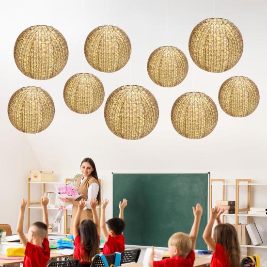 Yousheng 1/9Pcs Paper Lanterns Set Rustic Burlap Design Easy To Hang Handmade Hanging Lanterns Wedding Party Decorations
