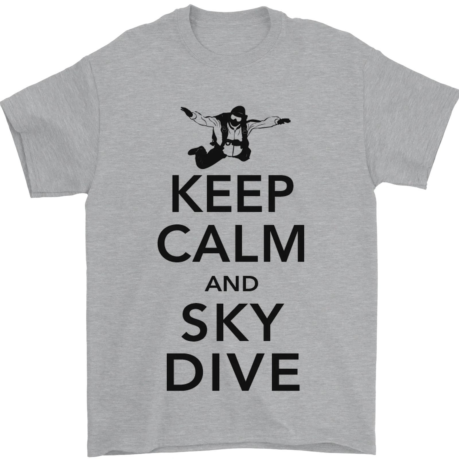 26 Keep Calm and Skydive Funny Skydiving Mens T-Shirt 100% Cotton Unisex T-Shirt XL