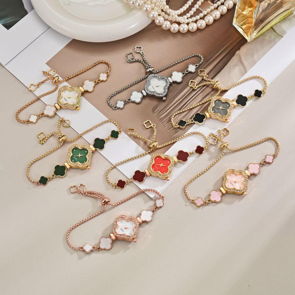 Pulling Four Leaf Clover Bracelet Watch for Women, Green, High Fashion, Exquisite Watch