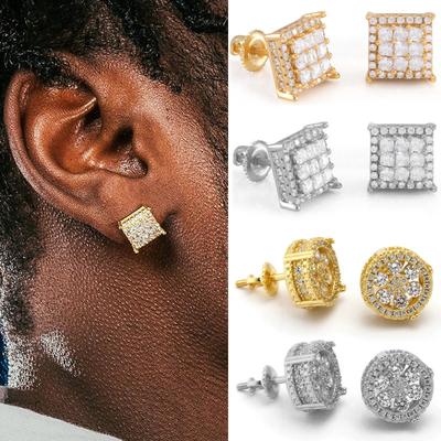 Stud Earrings Men Iced Out Zircon Gold Geometry Ear Studs Steampunk Hip Hop Accessories Women Jewelry Gift Wholeslae 151/4