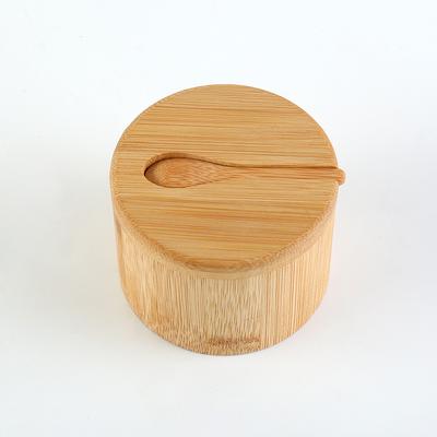 Bamboo Salt Container Spoon Seasoning Jar With Swivel Magnetic Closure Lid To Keep Dry To Storage Pepper Spice Cellar Holder