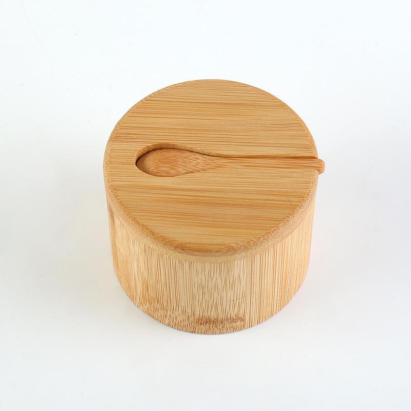 Bamboo Salt Container Spoon Seasoning Jar With Swivel Magnetic Closure Lid To Keep Dry To Storage Pepper Spice Cellar Holder