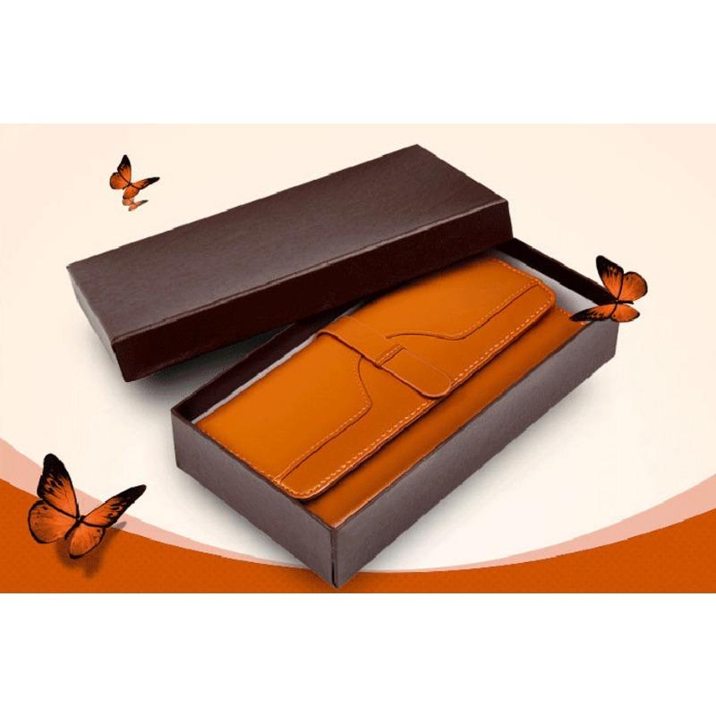 Pure Leather Three Fold Women's Wallet, Long Buckle Leather Bag, Genuine Leather Multi Card Large Capacity Wallet, Women's Wallet, Leather Wallet