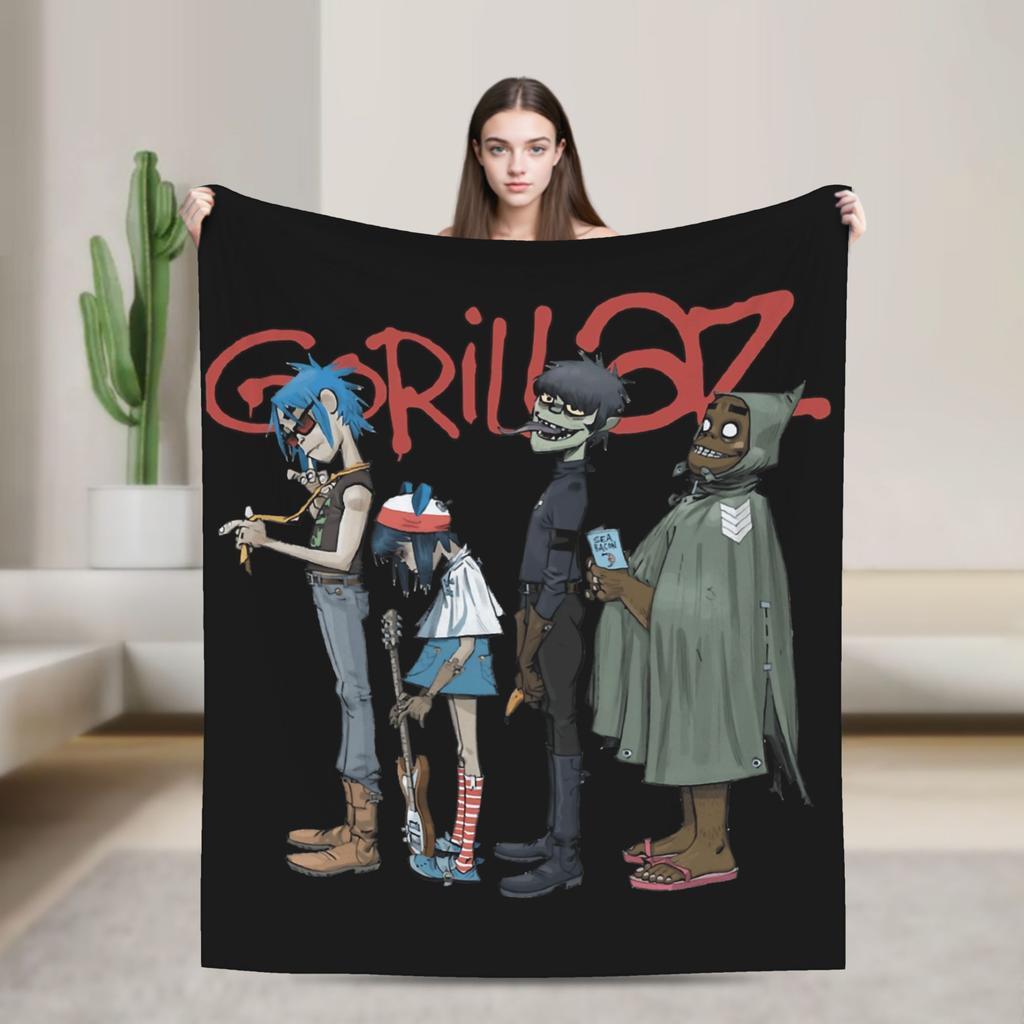 Musikband Gorillaz Crew Flanelldecke Weiche Überwurfdecke für Draußen Flugzeugreisen Mode Tagesdecke Sofa Bettbezug