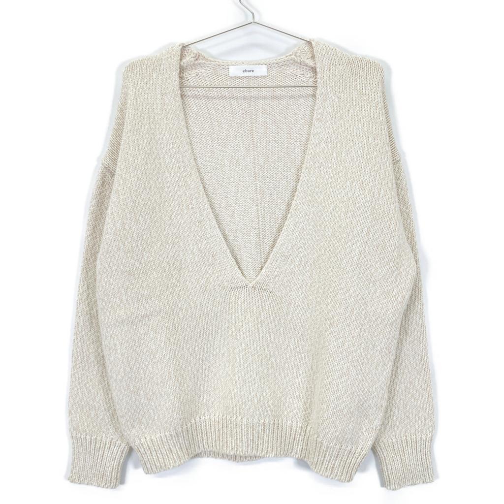 Ebure Beige Cashmere Blend Color Mix Log Gauge Knit Pullover Tops Not Written beigeUsed