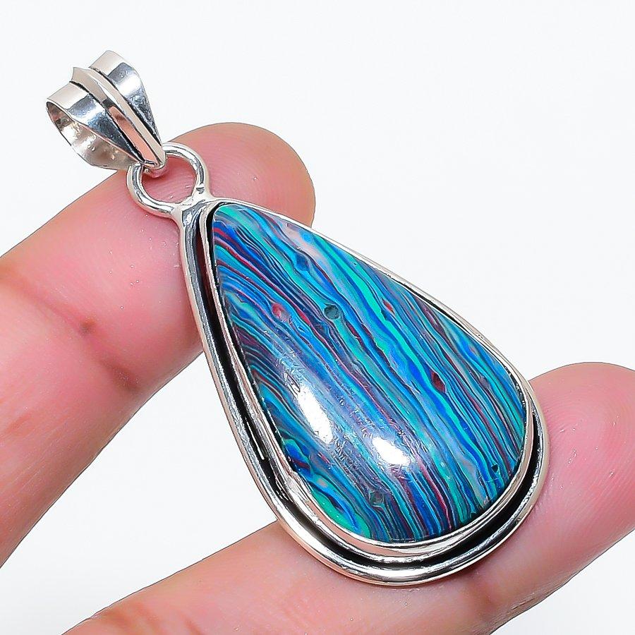 Natural Rainbow Calsilica Gemstone 925 Sterling Silver Pendant 1.97  AP-14875