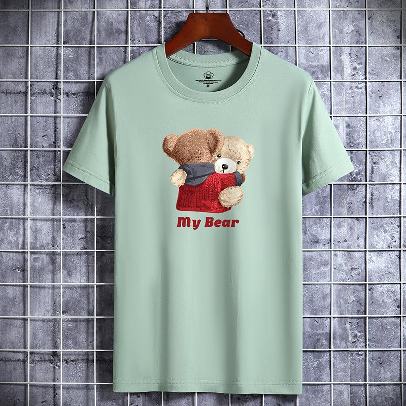 

Мужская модная футболка с короткими рукавами и принтом Hug Bears из чистого хлопка S светло-зеленый