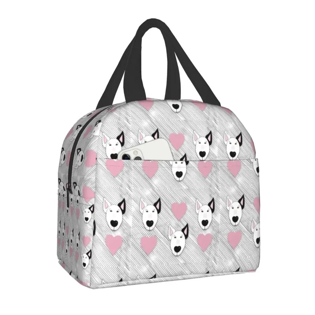 Bull Terrier With Flowers Lunch Box for Women Kids Multifunction Pet Dog Cooler Thermal Food Insulated Lunch Bag Office Work
