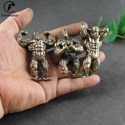 Heavy Brass Fitness Gorilla Small Sculpture Porch Decoration for Living Room Animal Orangutan Figurines Desktop Ornaments Crafts