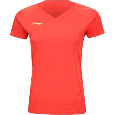 Li Ning Badminton Competition Series Spliced Comfortable Soft Breathable Versatile Casual Short Sleeve T-Shirt Women Tops AAYV036-4