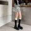 Krazing Pot Genuine Leather Spring Winter Shoes Flat Platform Superstar Elastic Boots Retro Fashion Women Thigh High Boots