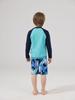 Korean Style Boys' Dinosaur Long-Sleeve Two-Piece Swimsuit with Sun Protection, Quick-Drying, for Older Children.