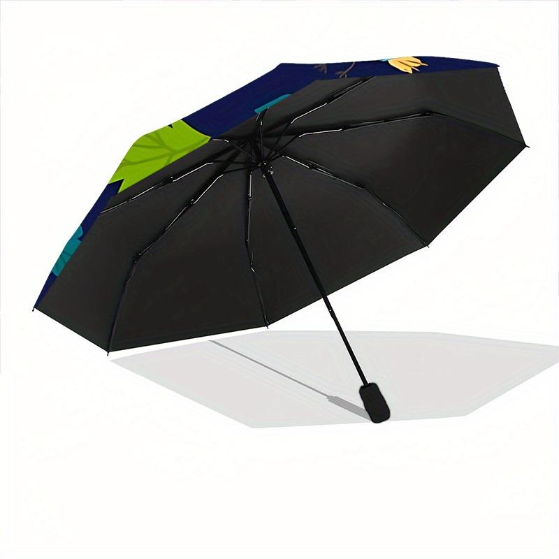 1pc Colorful Birds Pattern Automatic Folding Umbrella - 8-Rib Iron Frame, Windproof, Portable Sunshade with Plastic Handle for Travel & Outd