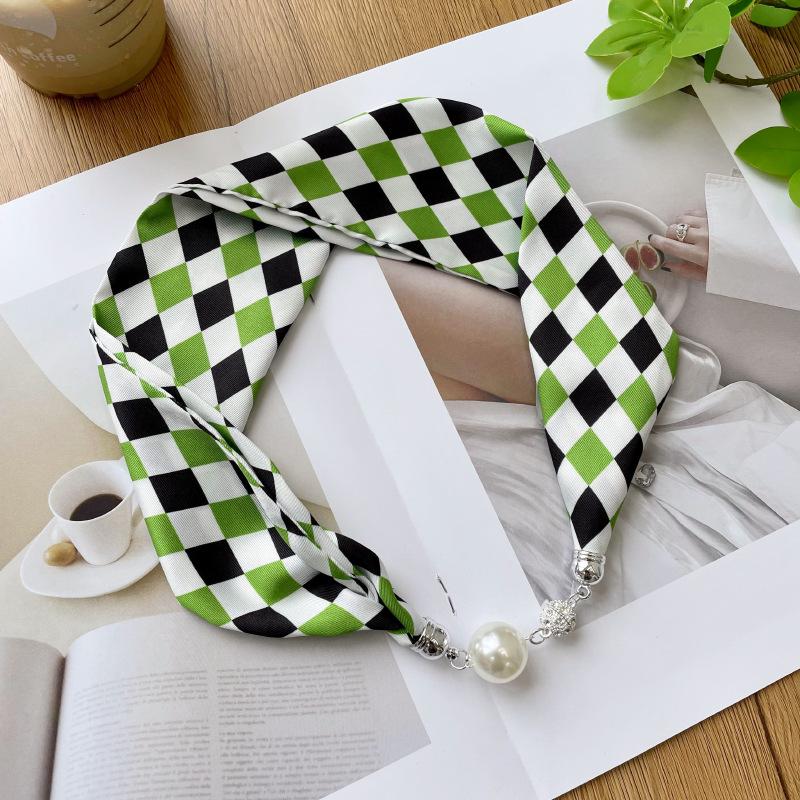 > New Magnetic Pearl Silk Scarf Necklace: Versatile High-End Neckerchief & Wrist Scarf