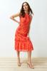 Women's Fashion New Dress Orange Floral Pattern A-Line Halter Neck Lined Midi Woven Dress
