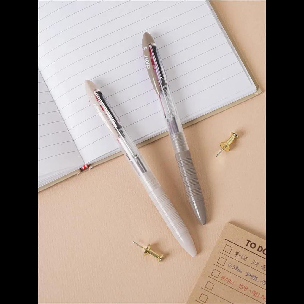 [K-Stationery] Daiso Korea 3-Color Ultra Low Viscosity Ballpoint Pen 0.38mm - 2P Set Sand Cream (Smooth Writing)