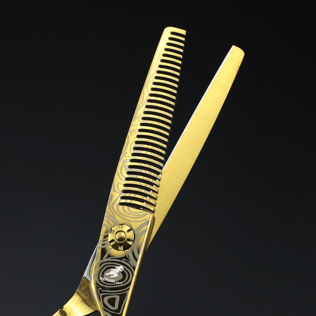6.0 Inch Gold Pattern Flat Cut Tooth Scissors Hair Scissors Hair Scissors